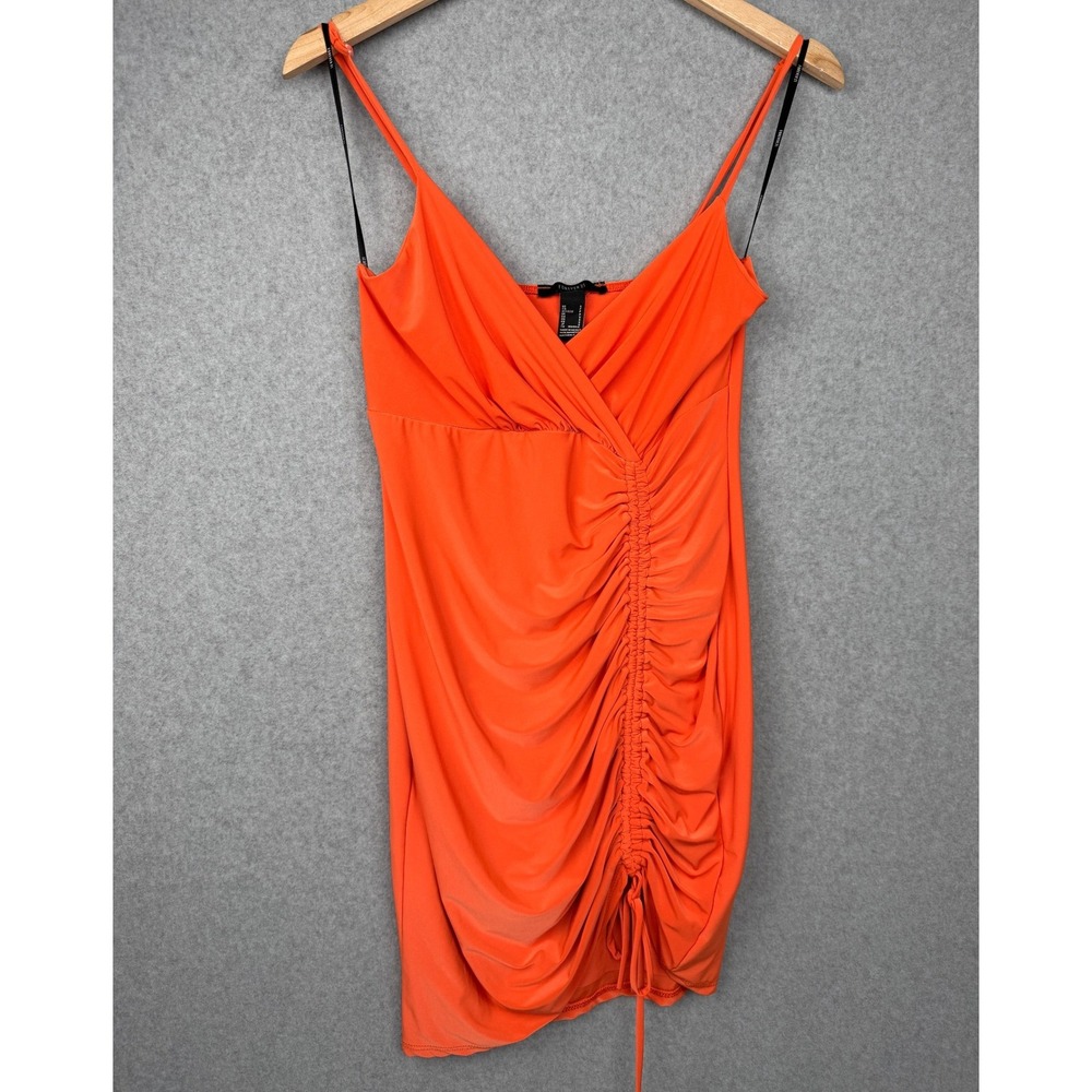Forever 21 Ruched Bodycon Mini Dress Side Drawstring Orange Small Women